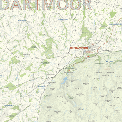 cropped in details of the Dartmoor map