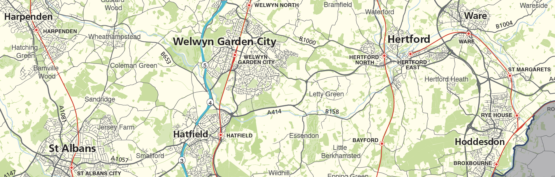 Detail from Hertfordshire county map