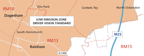 Detail from map of London vehicle zones with postcodes