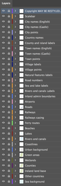 Detailed Ireland map Illustrator layers
