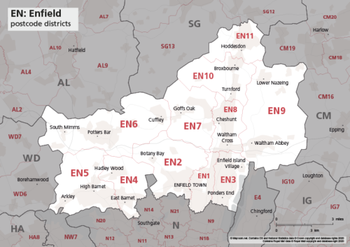 EN postcode districts map preview