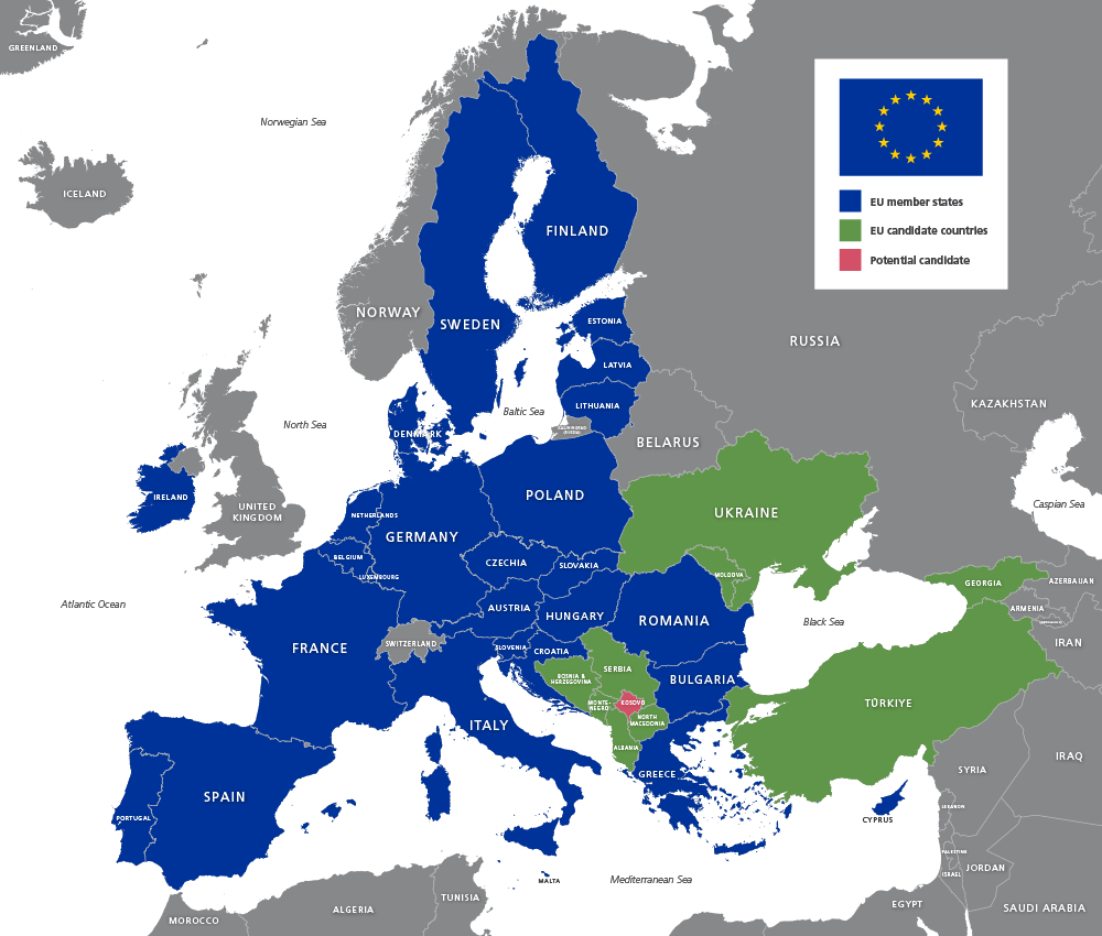 EU detailed map with candidate countries preview