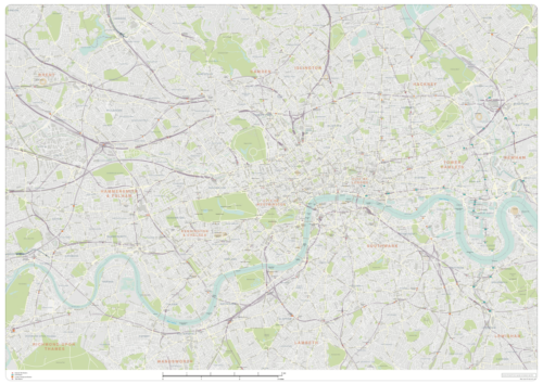 Editable London map with districts, boroughs, transport, landmarks