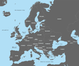 Map of Europe with country outlines