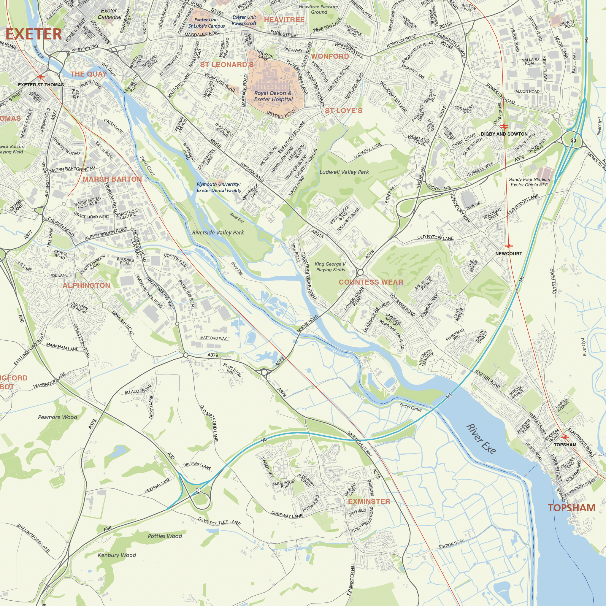 Details of the Exeter & Exe Estuary map