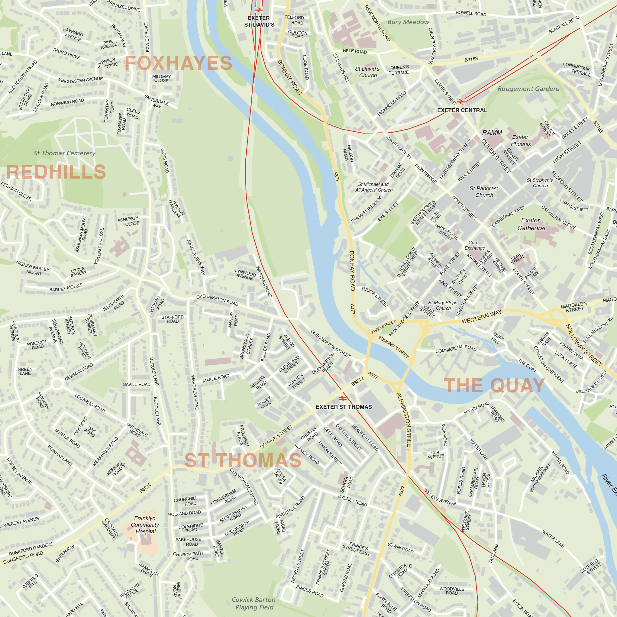 Detail crop for the Exeter city map