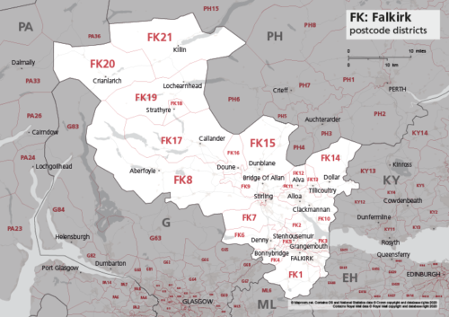 FK postcode districts map preview