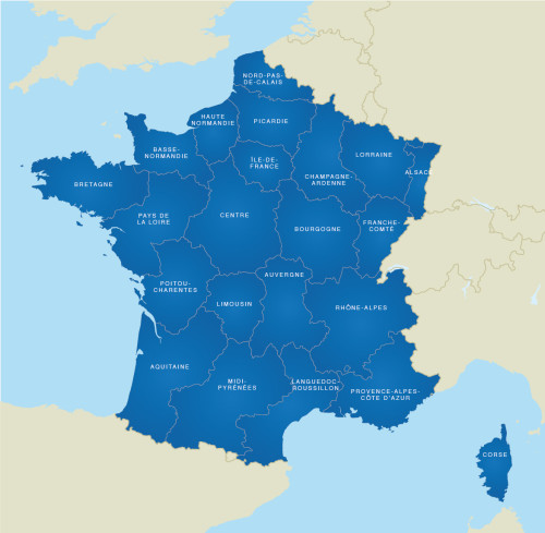 Map of France - French regions - royalty free editable base map