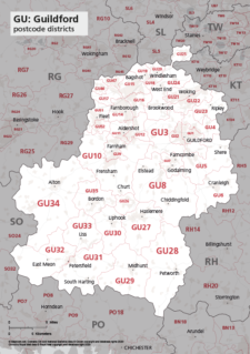 GU postcode districts map preview