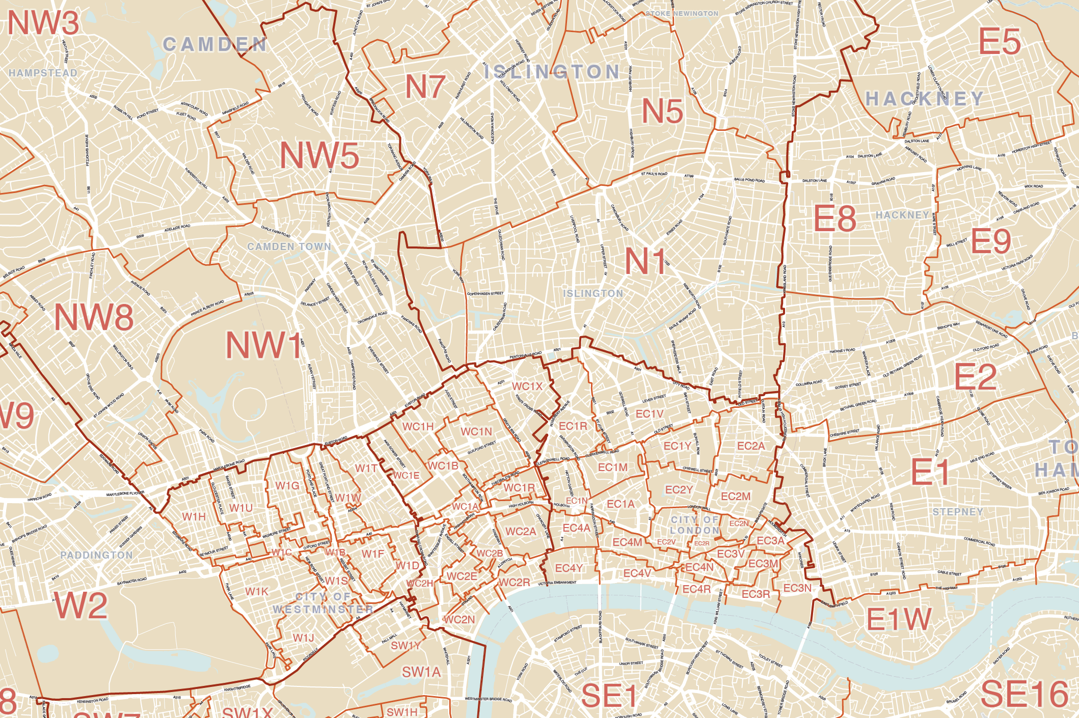 Greater London postcodes style 2 detail
