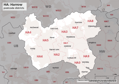 HD postcode districts map preview