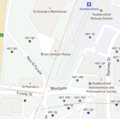 Map of HD postcode districts – Huddersfield – Maproom
