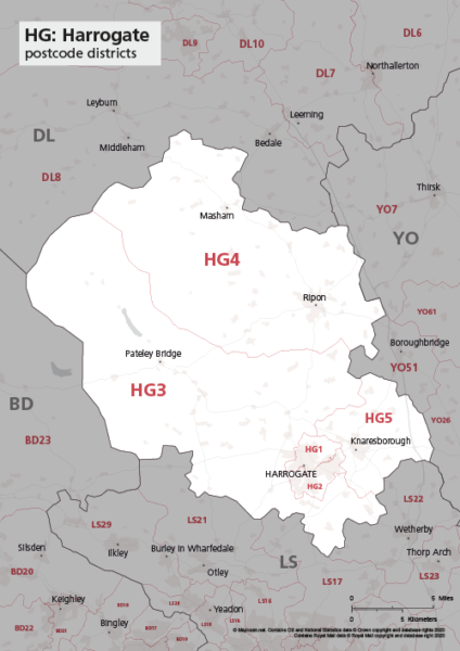 HG postcode districts map preview