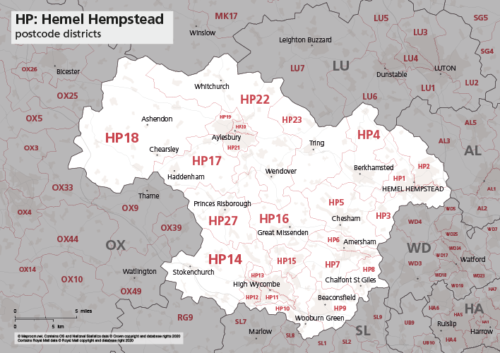 HP postcode districts map preview
