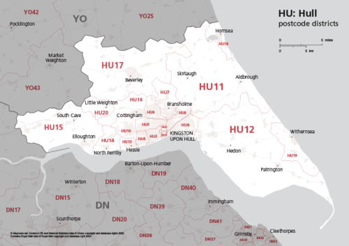 HU postcode districts map preview