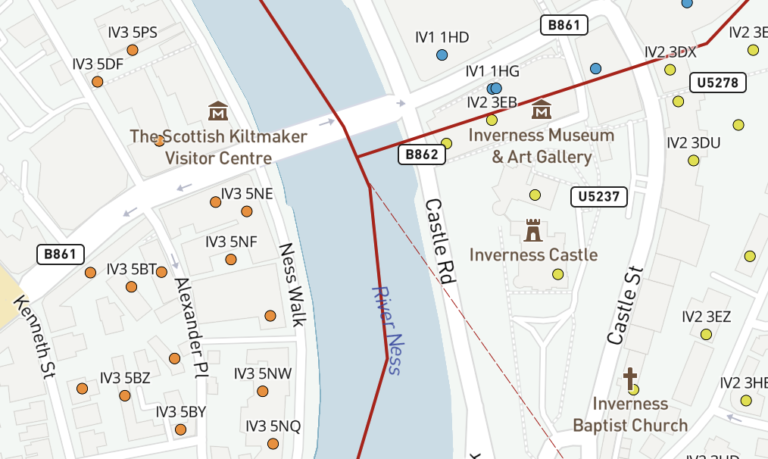 Map of IV postcode districts – Inverness – Maproom