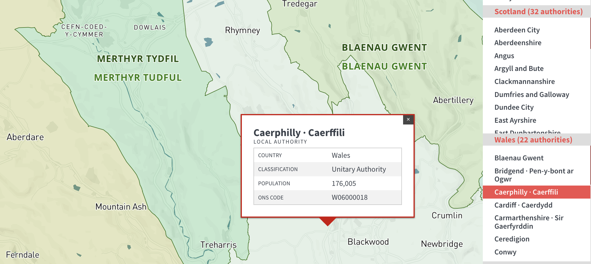 Interactive local authorities in Wales detail
