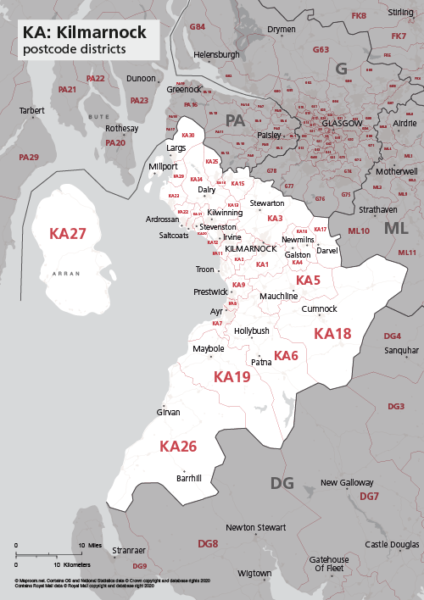KA postcode districts map preview