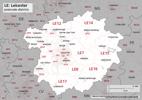 LE postcode districts map preview