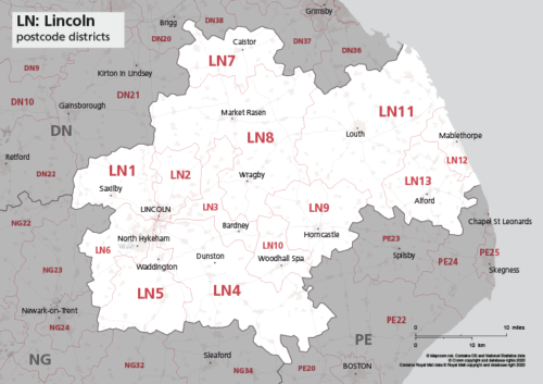 LN postcode districts map preview