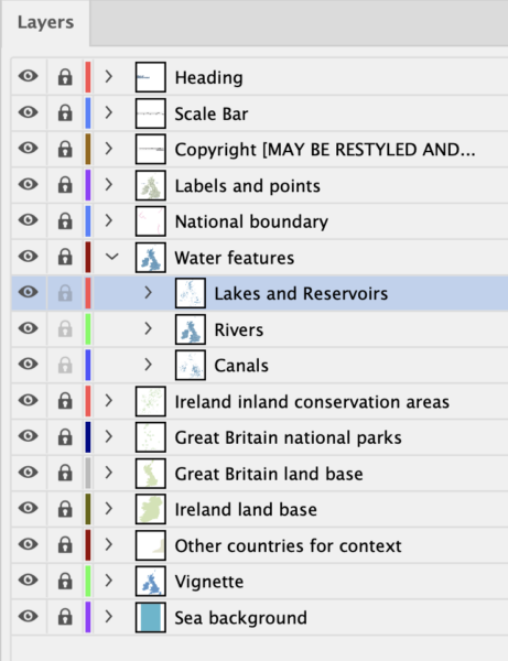 Layers in the master Britain and Ireland rivers and lakes map