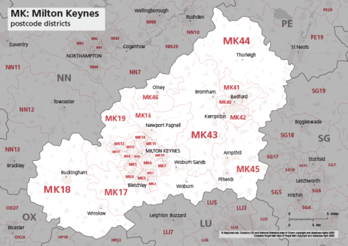 MK postcode districts map preview