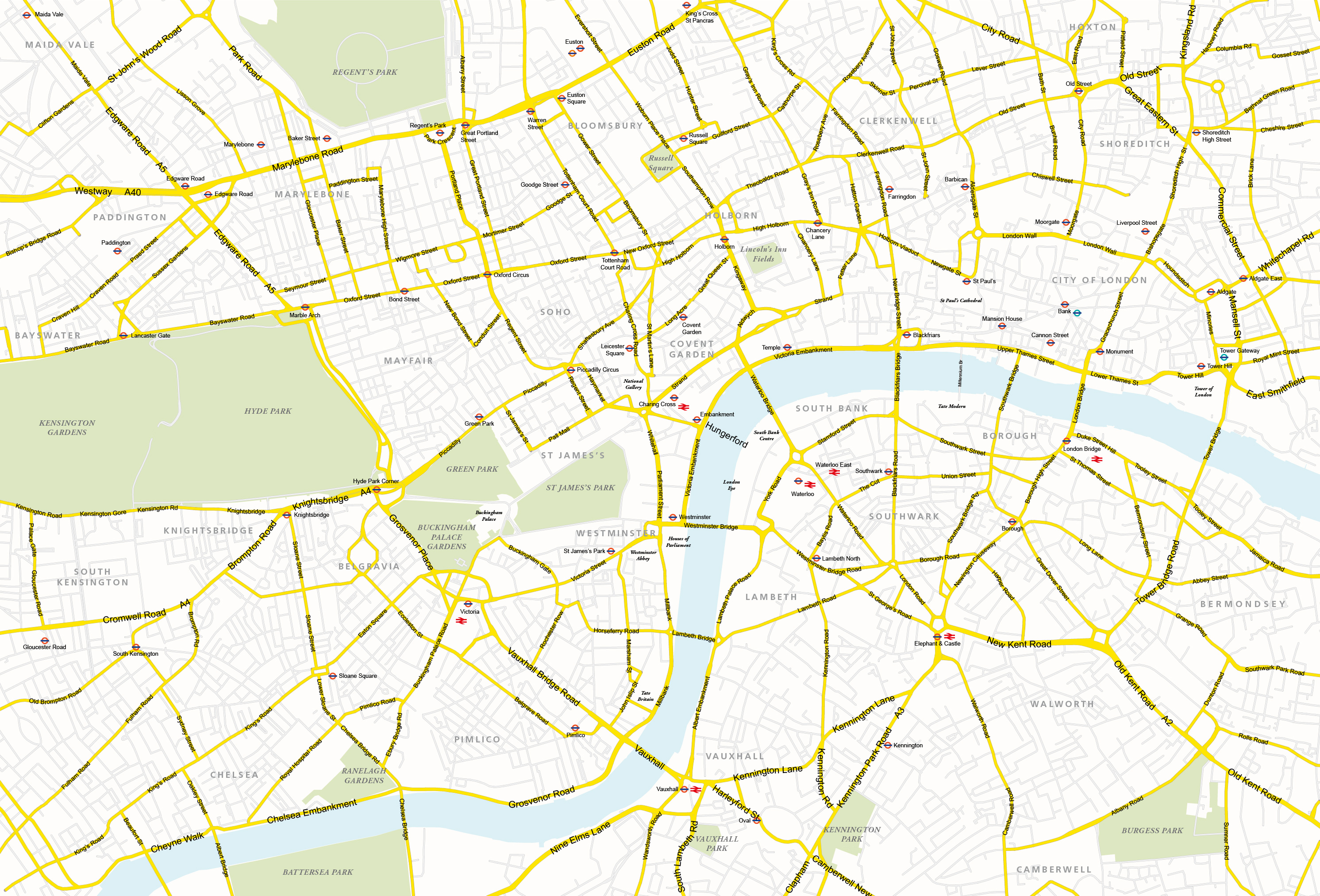 Central London map - royalty free, editable vector map - Maproom