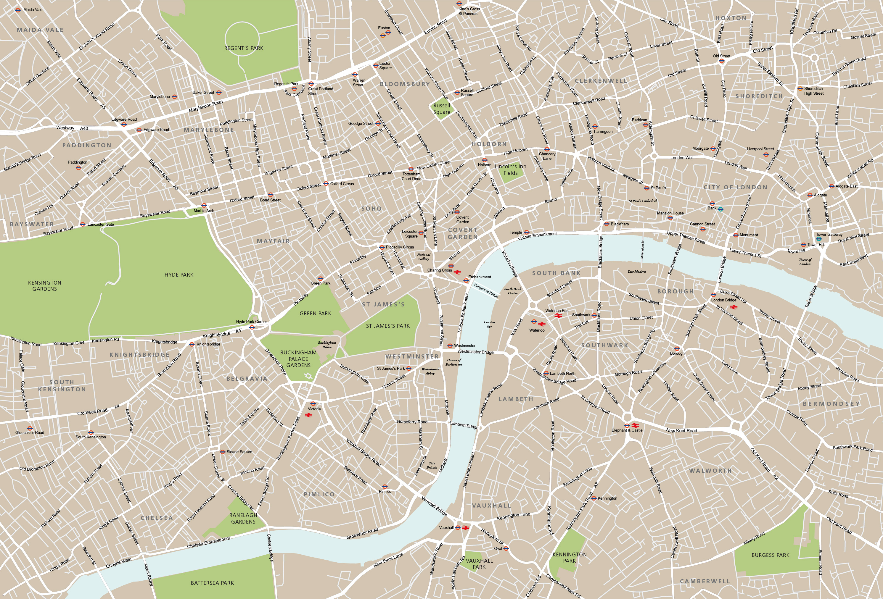 Central London map - royalty free, editable vector map ...