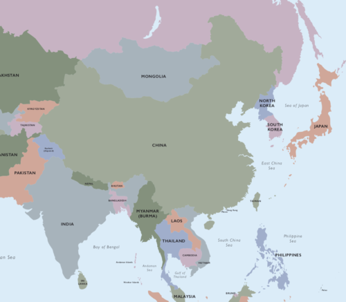 East Asia on the Maproom world map base