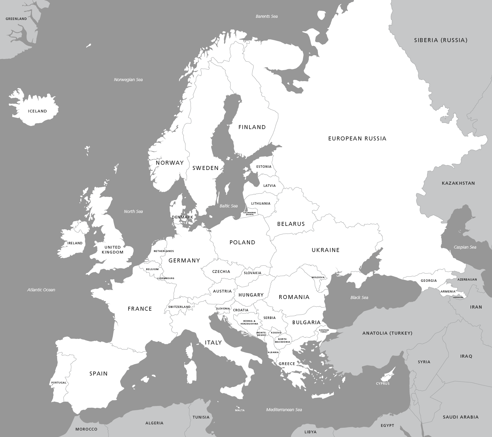 Map Of Europe With Countries Black And White