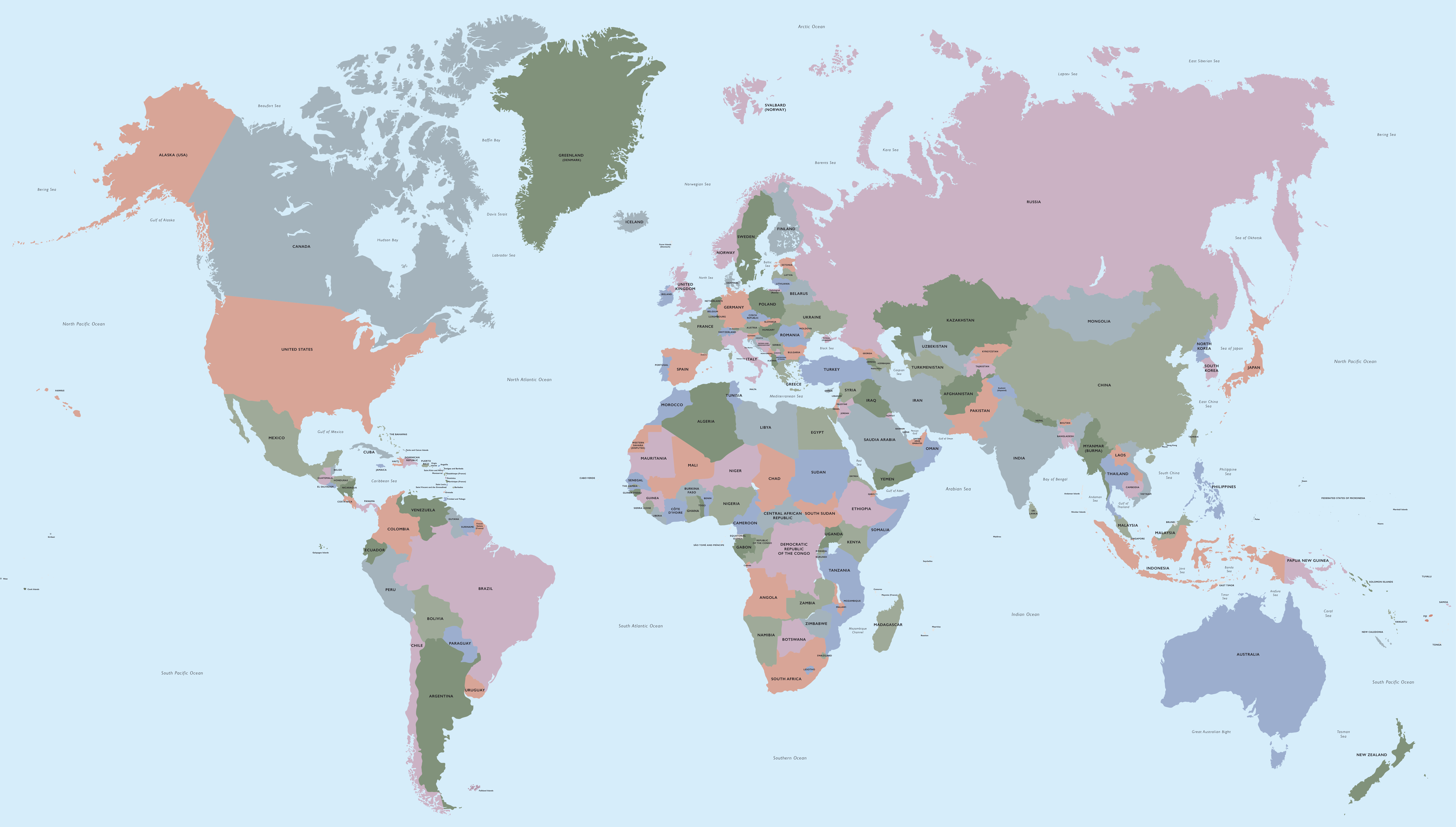 world map with countries for presentation