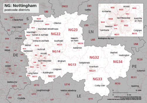 NG postcode districts map preview