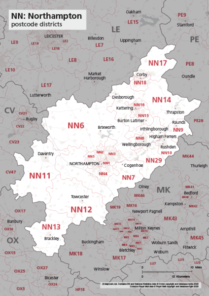 NN postcode districts map preview