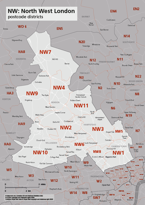 NW postcode districts map preview