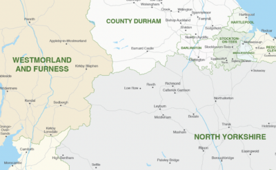 New local authorities in Cumberland, Westmorland and Furness, North Yorkshire and Somerset map detail