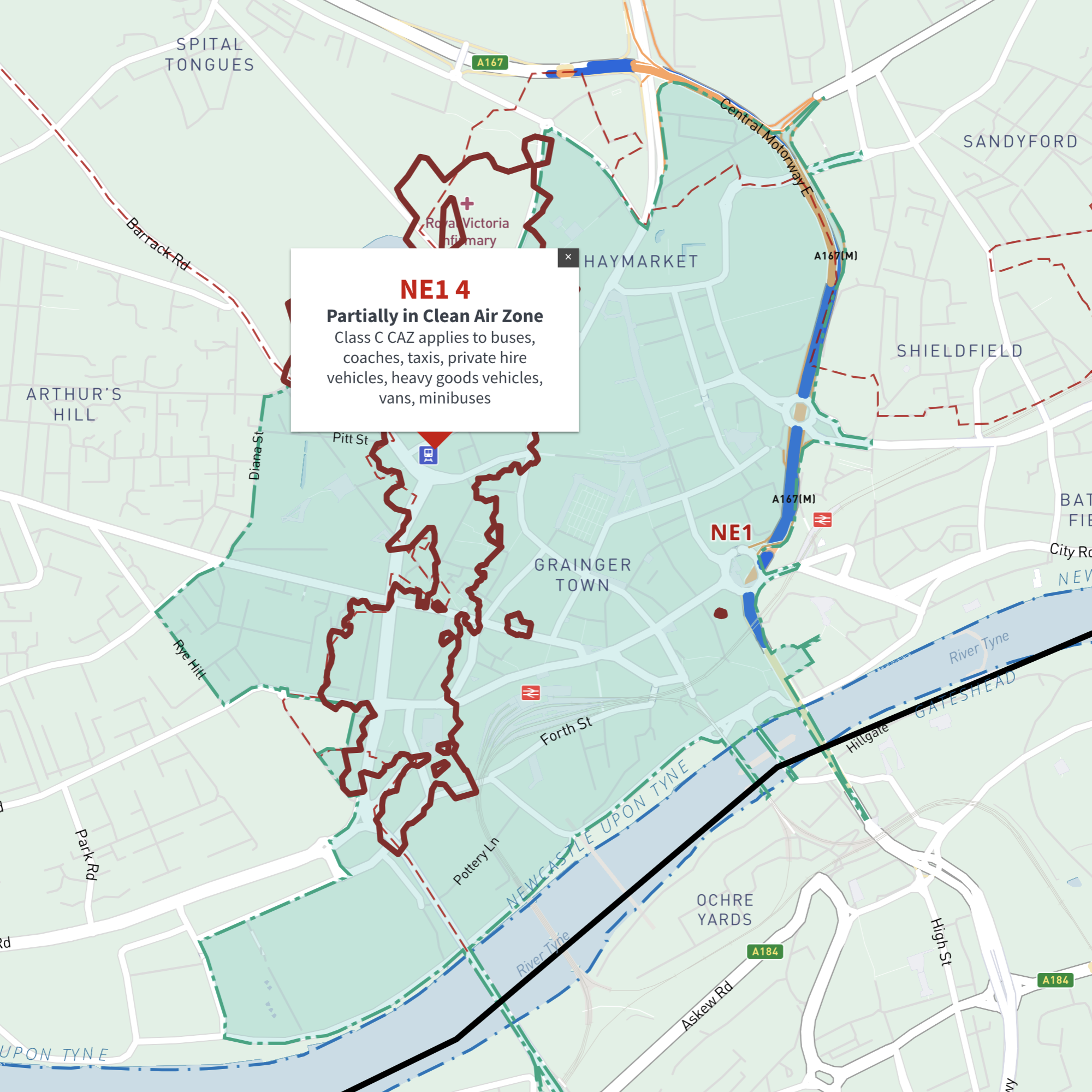 Newcastle Tyneside Clean Air Zone Map With Ne Postcode Boundaries 6500