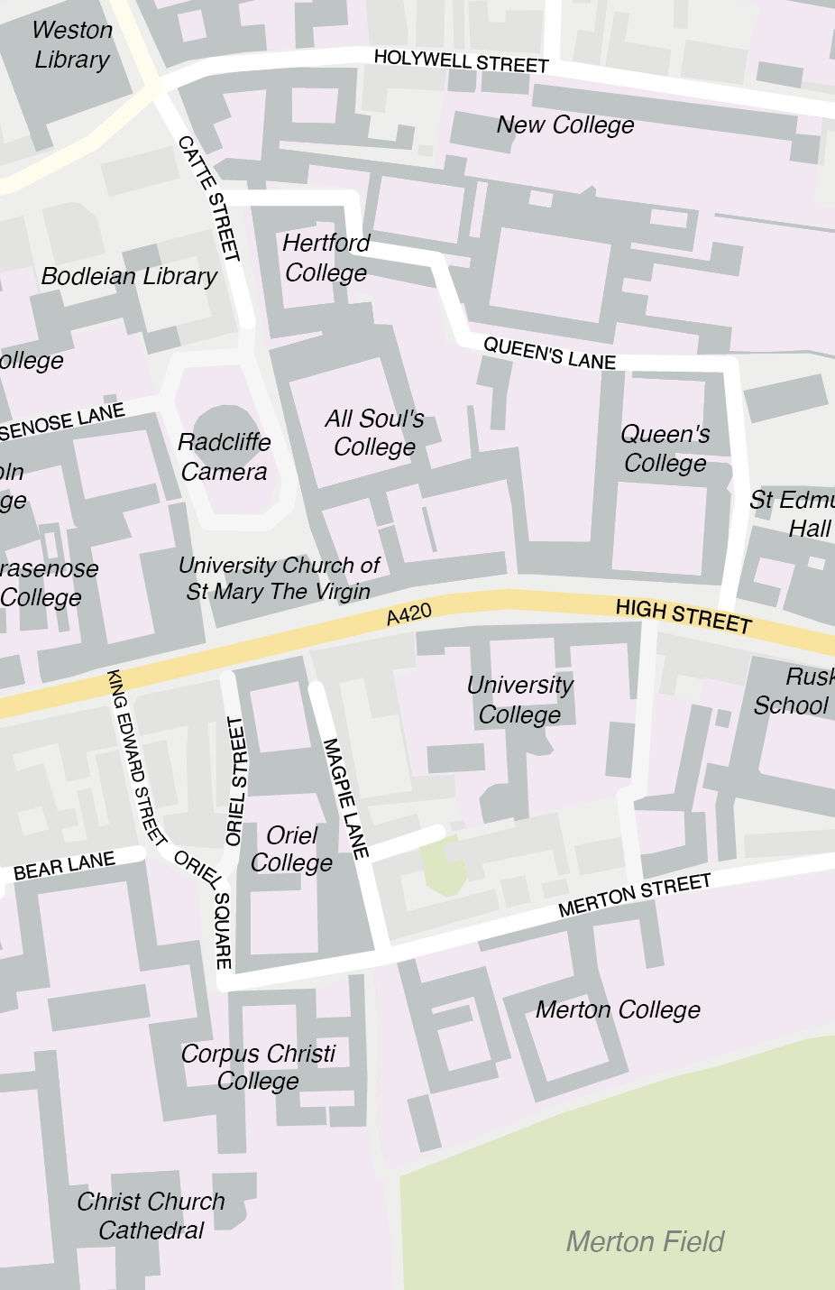 Oxford city centre map detail