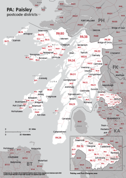 PA postcode districts map preview