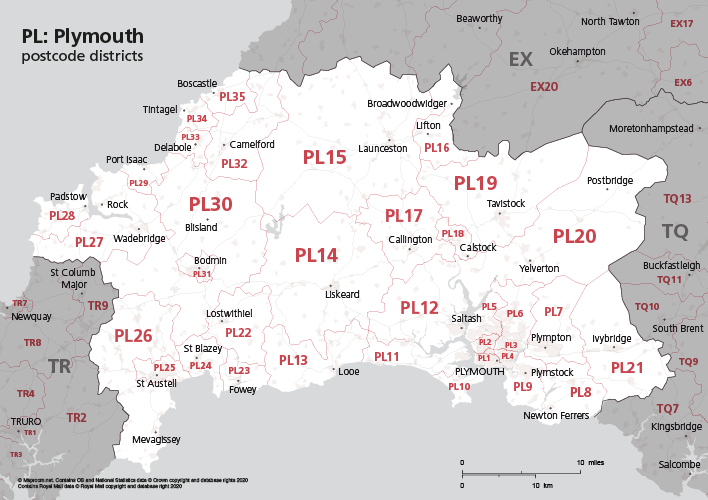 Map Of PL Postcode Districts Plymouth Maproom