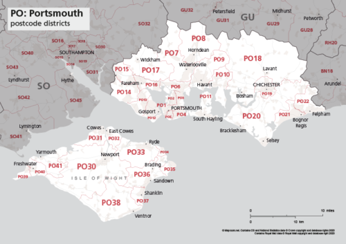 PO postcode districts map preview