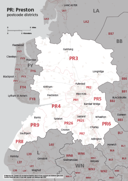 PR postcode districts map preview