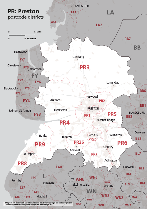 Uk Laminated Postcode District Map 1538