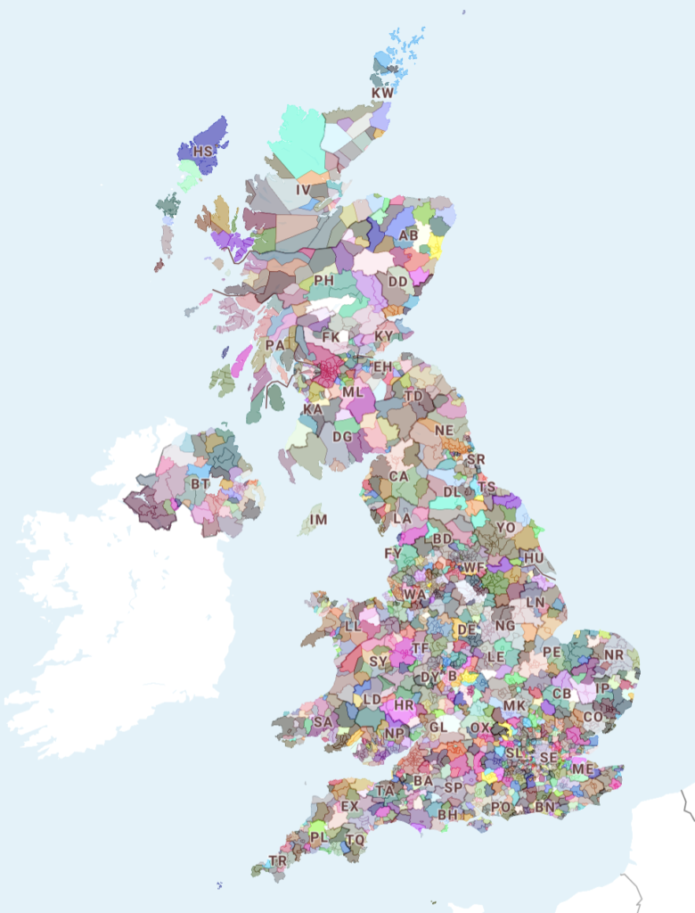 Defined Postcode Map Postcode-districts-labelled-by-post-town – Maproom