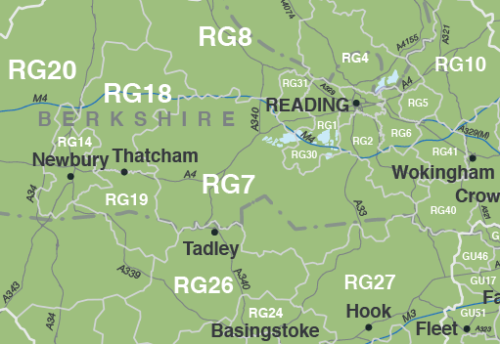 Postcodes with roads and counties detail