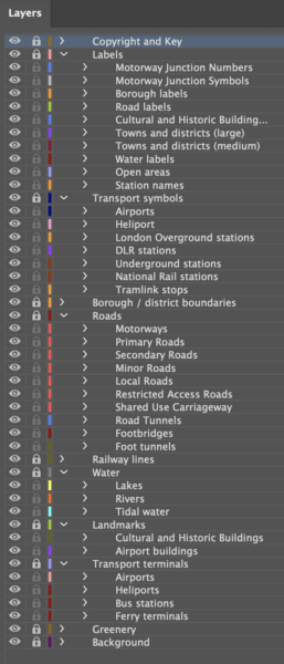 Preview of layers in the detailed Greater London map