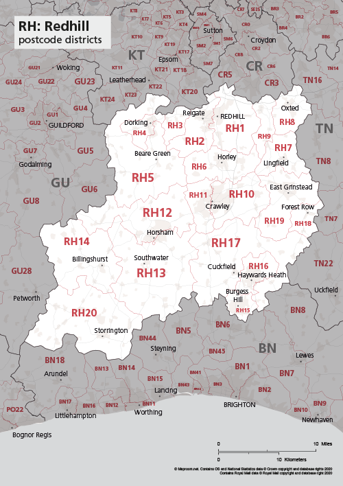 Map Of RH Postcode Districts Redhill Maproom