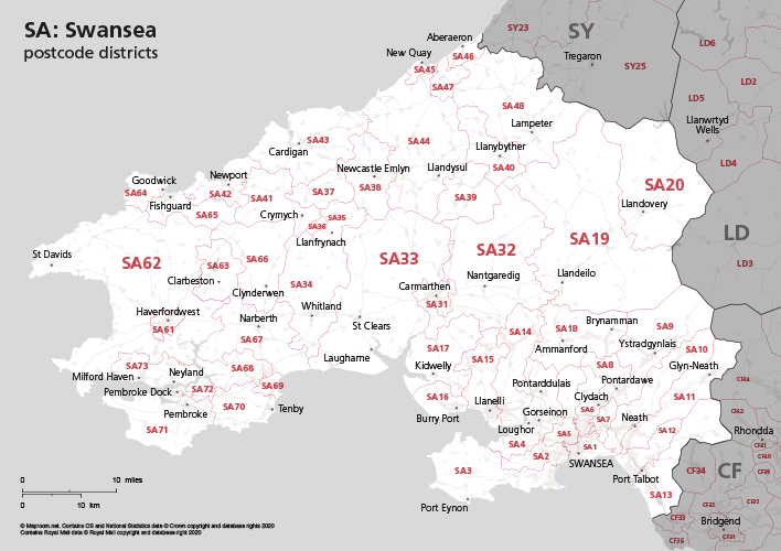 Map of SA postcode districts - Maproom
