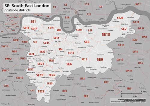 SE postcode districts map preview