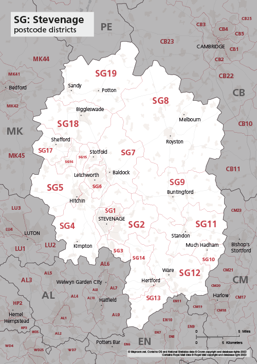 Map Of Sg Postcode Districts Stevenage Maproom