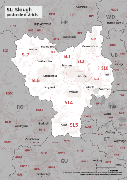SL postcode districts map preview